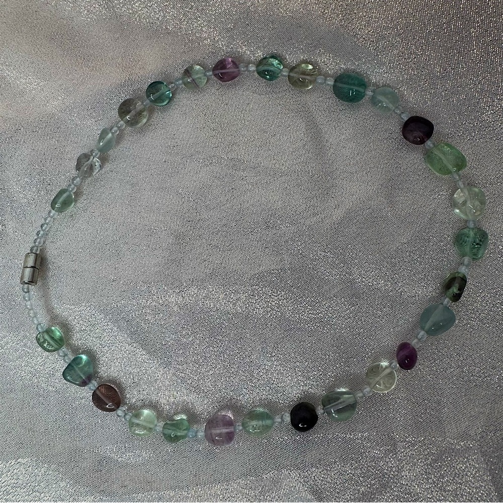 Necklace flourite crystal rock beaded gemstone magnetic closure easily access